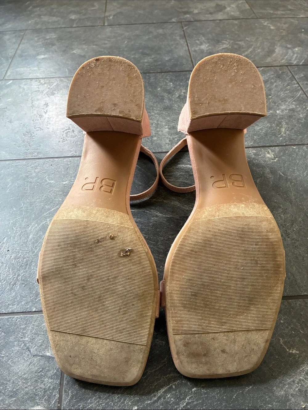 Block Heel Ankle-Strap Sandals in Blush Pink